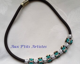 collier " Butterfly " turquoise et brun