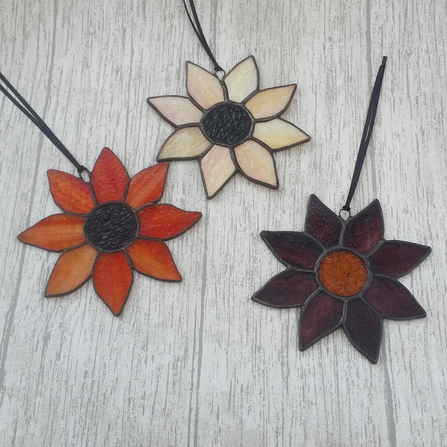 Stained Glass Sunflower Suncatchers set of 3 Yellow