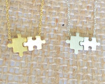 Puzzle Necklace small, gold or silver, short dainty delicate puzzle pieces necklace