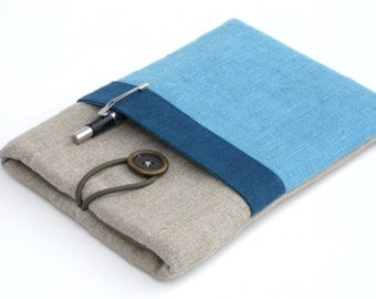 Any Brand Tablet Case/Kindle Case/Kindle Voyage Cover/Kindle Paperwhite Sleeve/iPad Mini/Nook Tablet/Kobo Glo-Linen Tablet with blue pocket