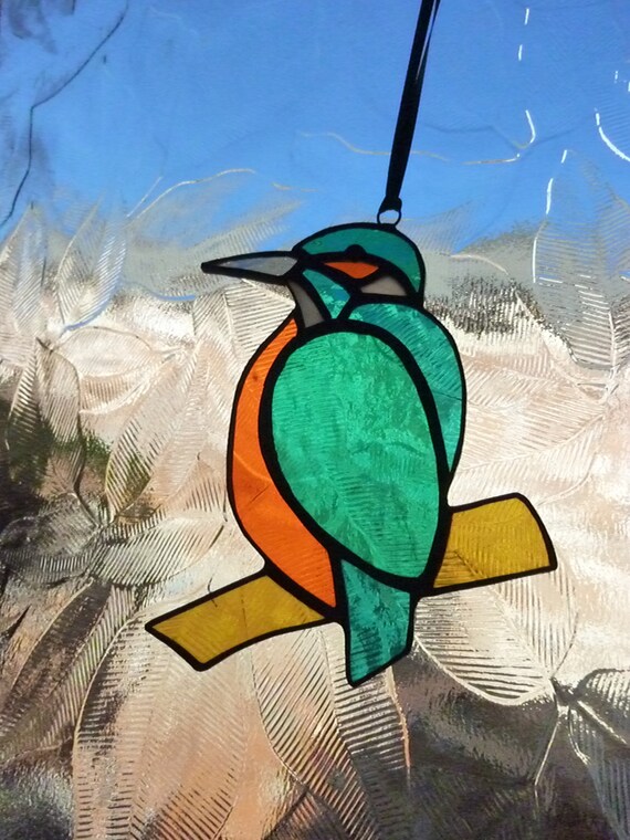 Stained glass Kingfisher suncathcer by HiromisGlass on Etsy