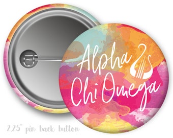 AXO Alpha Chi Omega Watercolor Script Single or Bulk 2.25" Pinback Button