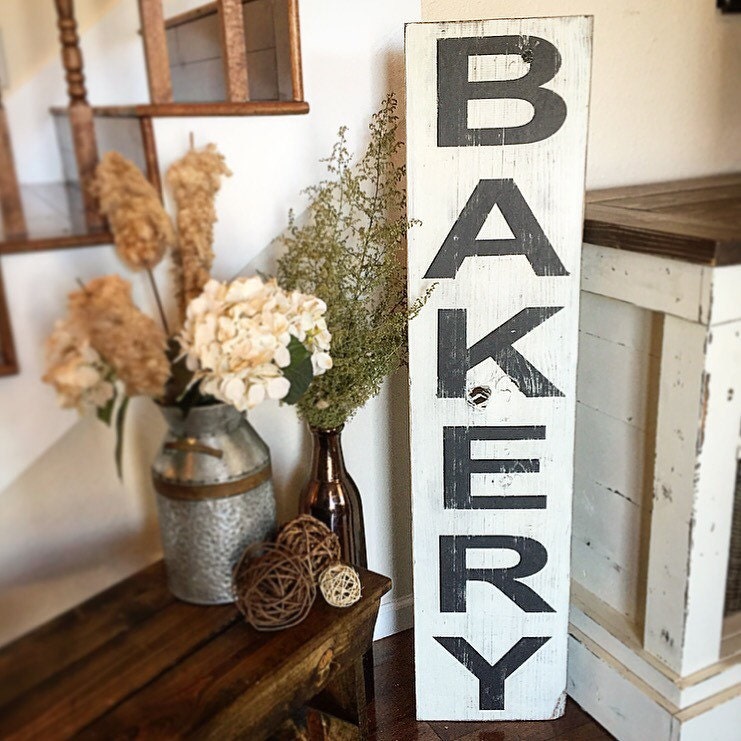 BAKERY Farmhouse Style Vertical Sign Distressed Rustic