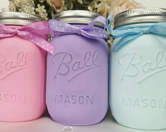 Shabby Chic Chalk Paint Mason Jars - Cottage Deco- Gift Ideas - weddings - Baby Shower - Birthdays