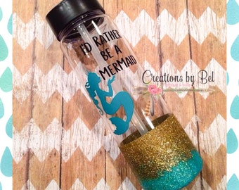 I'd Rather Be A Mermaid Water Bottle / 24oz Water Bottle / Custom Water Bottle / Glitter Water Bottle / Personalized Water Bottle / Ombre