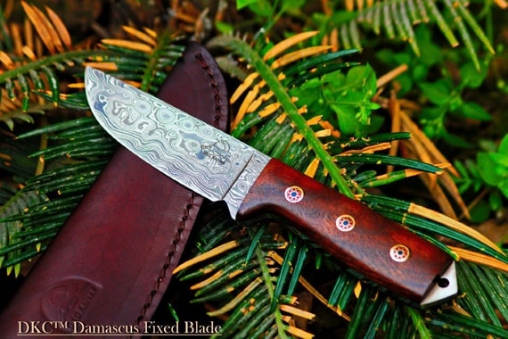 DKC-73 Survival 1 Damascus Hunting Knife 8" Long 5.4 oz ! Walnut Handle With Lanyard Hole