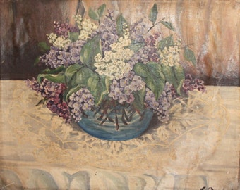 1945 Impressionist Still life Oil Painting Signed