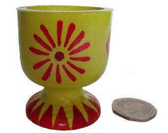Yellow Egg Cup, Wooden Egg Cup, Painted Egg Cup, Aztec Daisy Egg Cup