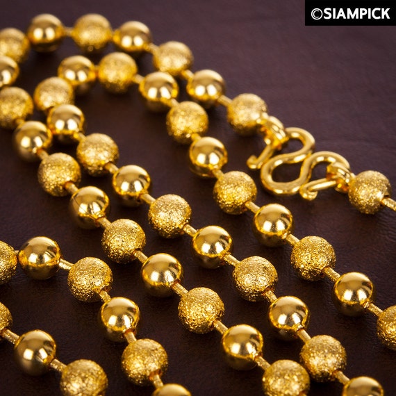 Thai Gold Bead Chain Necklace 22K 24K Gold Plated by siampick