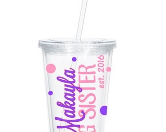 Personalized Big Sister Tumbler, Pregnancy Reveal, Big Sister Gift, New Big Sister, Baby Shower, Sibling Gift, Big Sister Cup