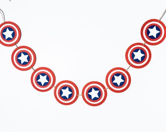 Captain America Banner | Captain America Garland | Captain America Shield | Captain America Party | Avenger Party | Avenger Decor