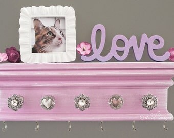 Necklace Holder Wall, Hanging Jewelry Storage, Lavender Hair Bow Organizer, Teen Girls Room Decor, 12" Hair Band Holder