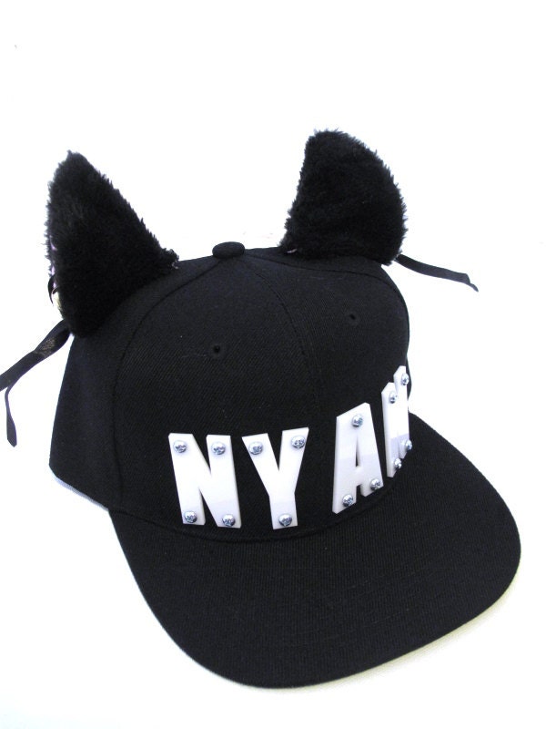 NYAN Black Cat Ear Adjustable Snapback Hat without Bells