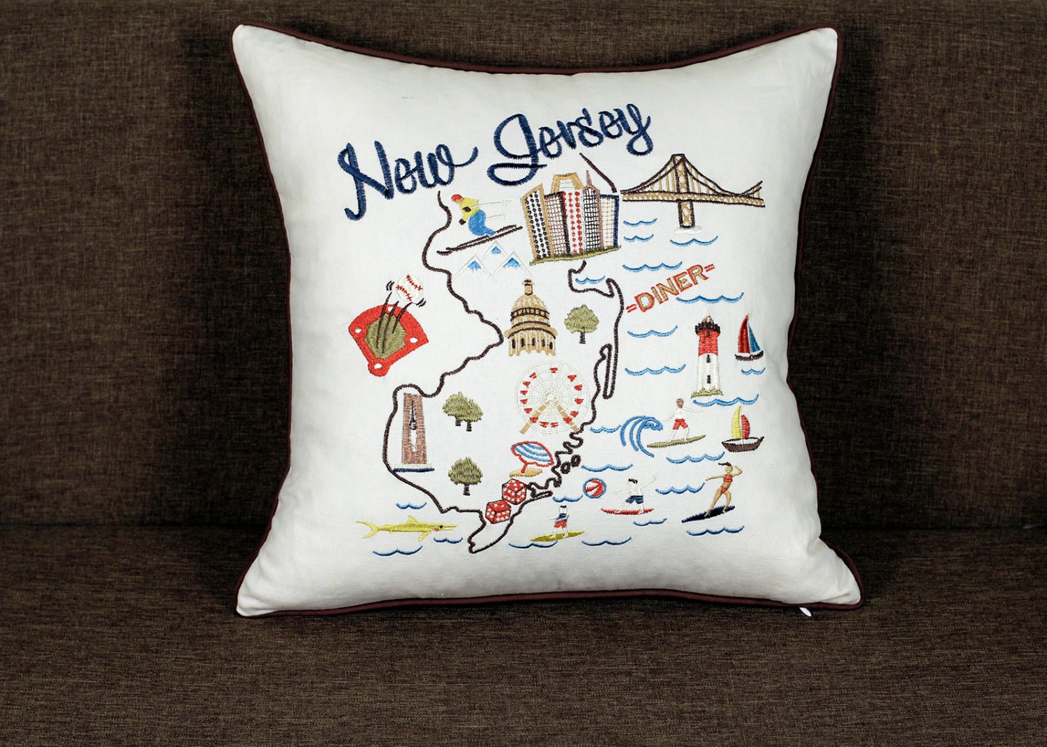 New Jersey State Embroidered Pillow/Cushion Cover