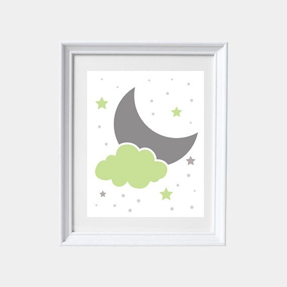 Clouds moon and stars Nursery Art Print Nursery by LotusNurseryArt