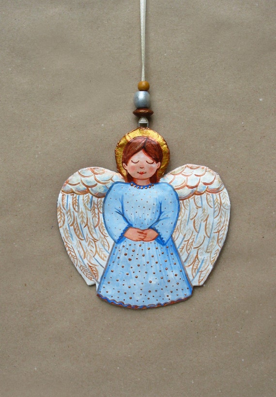 Items similar to Papier mache, Painted Angel, paper angel ornament