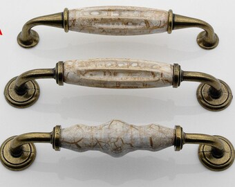 5.0'' Antique Bronze Crack Drawer Knobs and Pulls Ceramic Dresser Handles Home Decorative Kitchen Cabinet Handles Knobs Rustic 128 mm