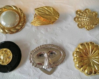 YOUR CHOICE Vintage Scarf/Sweater Clips-Gold, Silver, Mask, Pin, Brooch, Pearl, Black, Leaf-All Orders Only 99c Shipping!!
