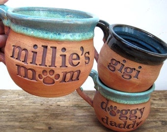 CUSTOM Pottery Mug, Personalized Mug, Dog Lovers Mug, Dog Rescue Mug, Bulldog Mom Mug, Handmade Pottery Mug