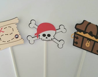 Pirate cupcake toppers - set of 12, pirate centerpieces, cake toppers