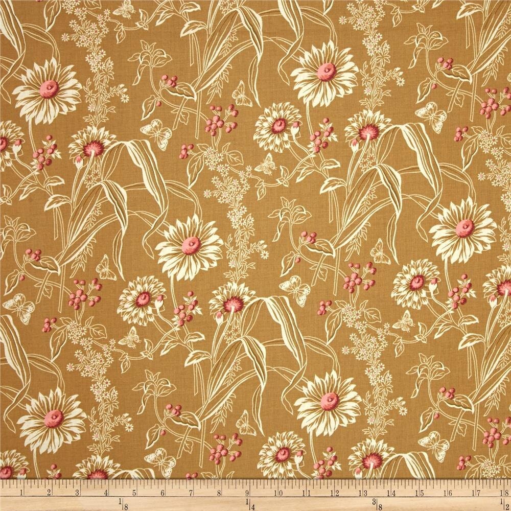 Andover Botanical Daisy Floral Cotton Quilt Fabric Brown