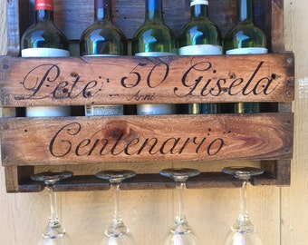 Personalized Bottle Wine Rack, Wine and Glass Holder
