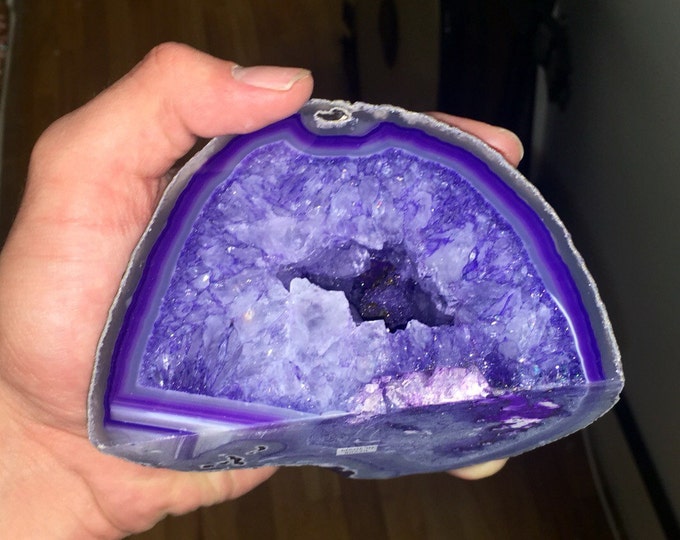 Purple Agate w/ Druzi Crystals Cut Base (Freestanding) Home Decor \ Agate Bookend \ Crystals \ Agate Geode \ Purple \ Boho \ Reiki \ Stone