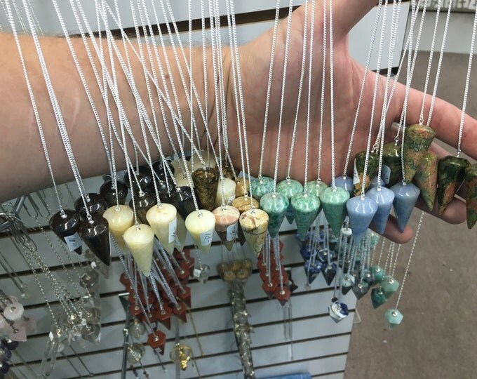 Natural Crystal Pendulums in various colors and stones- Cut from All Natural Crytals & Minerals in Brazil Healing Crystals \ Metaphysical