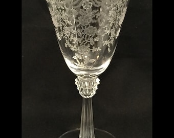 Free Shipping-Elegant-Depression-Glass-By Fostoria-Pattern Romance-Etched-5 1/2" Tall-Stemmed-Wine Glass