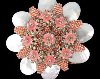 Signed Stanley Hagler pink flower brooch c. 1960