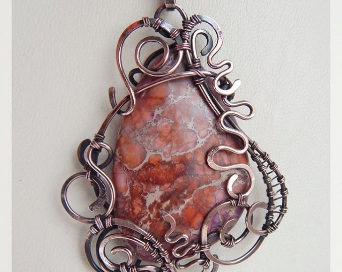Copper wire Red variscite pendant Birthstone Fantasy style Ecologically clean jewelry Gift for her Ooak Natural Stone