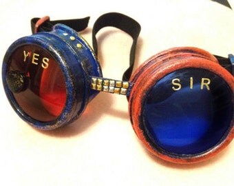 HARLEY QUINN Goggles, Harley Quinn Costume, Steampunk Goggles, Burning Man Goggles, Playa Goggles, Suicide Squad Costume burner goggles