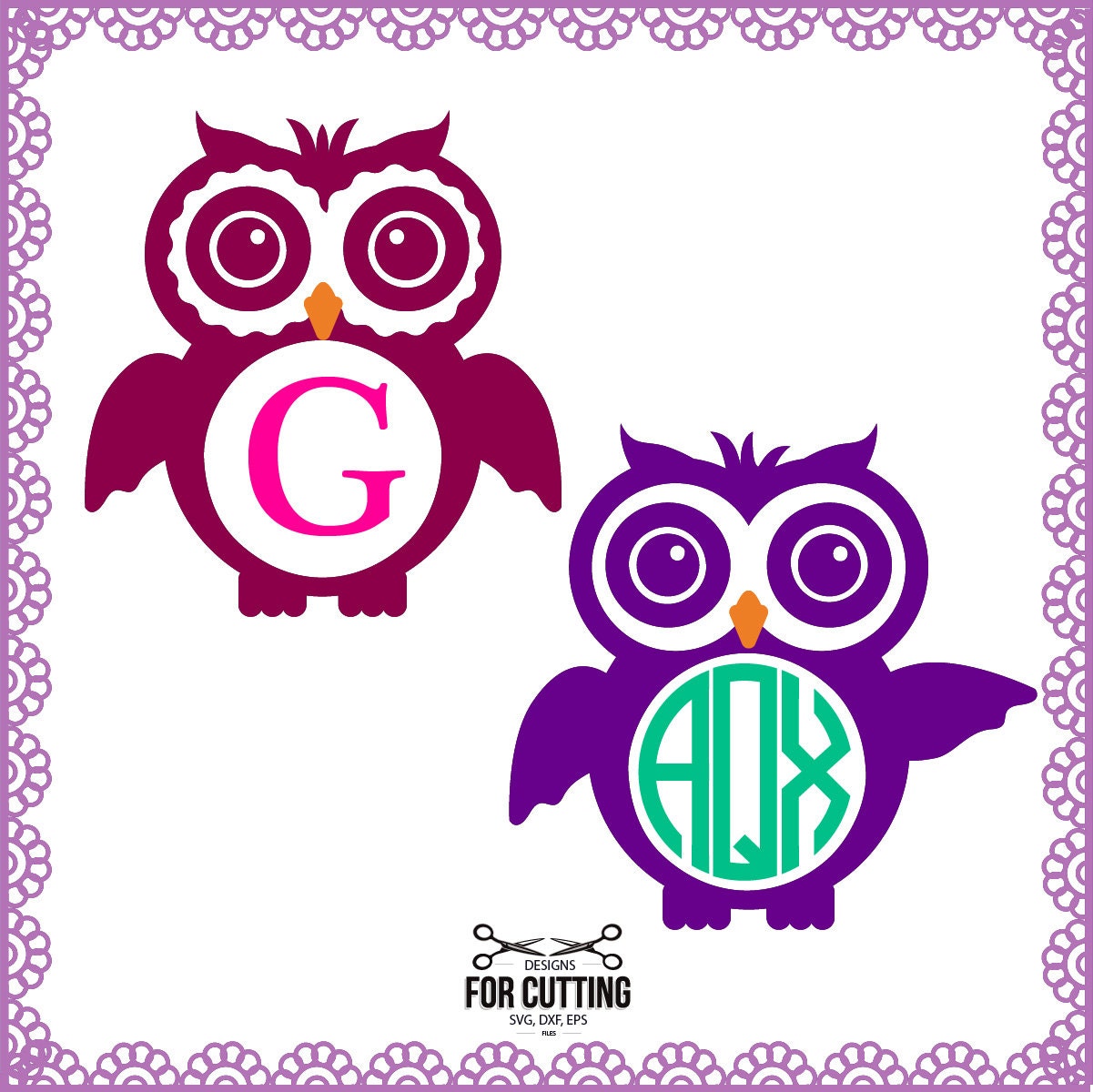 Owl monogram design SVG DXF and EPS vinyl cut file for