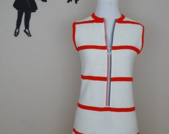 Vintage 1950's Kay Wright Dress / 50s Knit Nautical Dress S tr