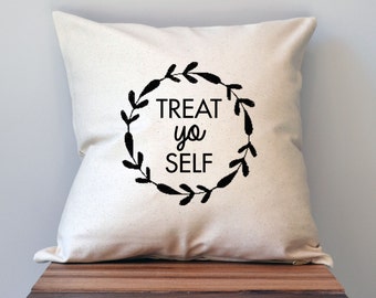 Parks and Recreation Treat Yo Self Pillow Cover, 18 x 18 Pillow Cover, Parks and Recreation Pillow Cover, Mother's Day gift