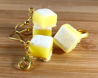 Polymer clay lemon squares jewelry set and keyring