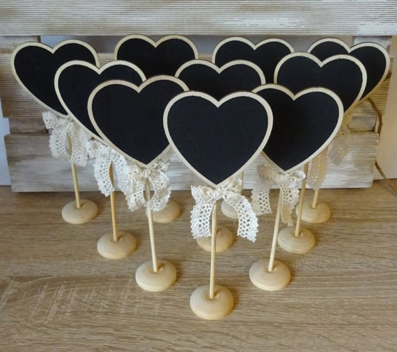 Items similar to Wedding table 10 Mini Chalkboard Stands Heart shape Table Numbers Reception