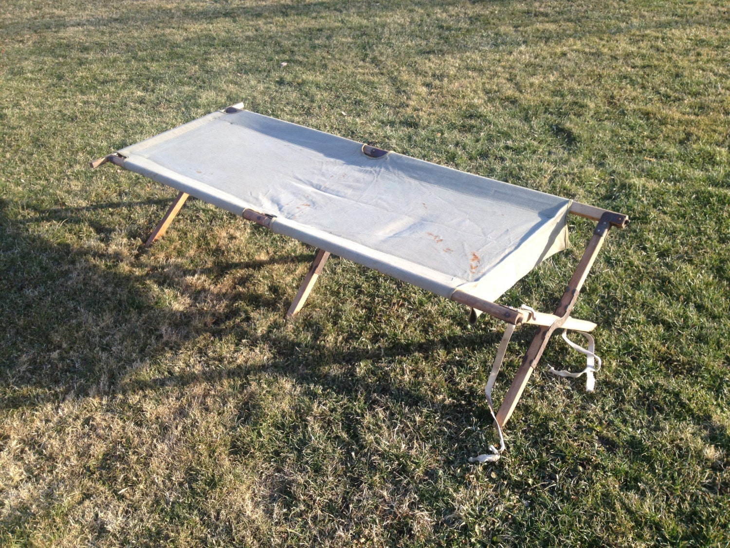 Vintage Military Wooden Canvas Folding Cot by FromTheFingerLakes
