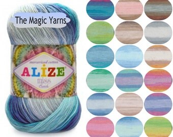 Alize Miss batik Mercerized cotton yarn,summer crochet yarn,crochet thread- lace weight,lace,super fine,size 10,crochet doily