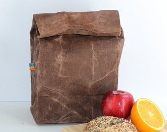 Reusable Lunch Bag - Back to School - Gift for Men - Eco Friendly - Waxed Canvas - Zero Waste - Bag for Men and Women - Brown Canvas Bag