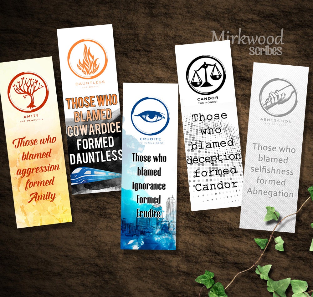 Divergent Bookmarks Printable Set of 5 Divergent Faction