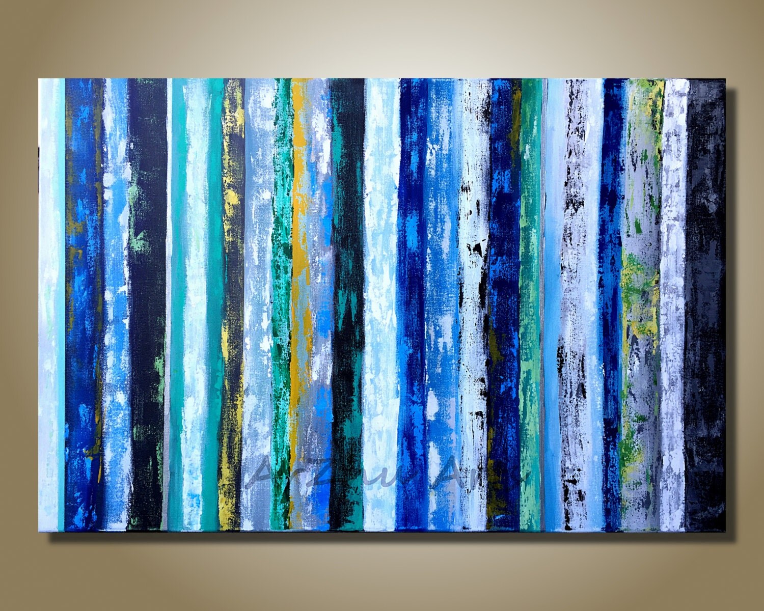 Large Abstract Textured Stripe Painting Original Painting Blue