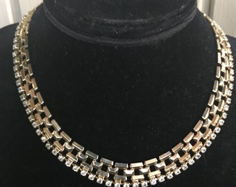 Vintage Rhinestone and Gold Links Choker