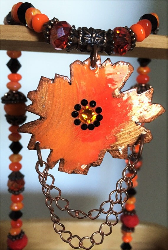 Hand Painted Flower Necklace at Sun Set