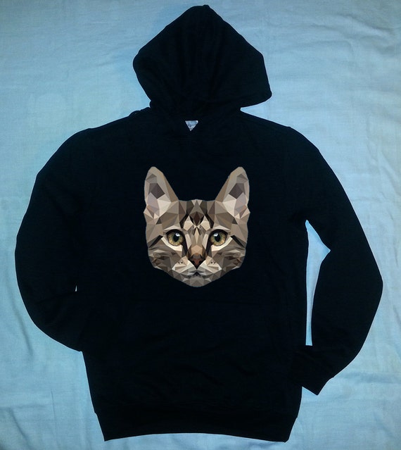 CAT hoodie cat hooded sweatshirt animal hoodie black by kasyrayra