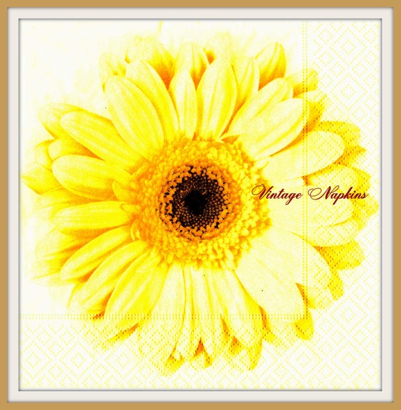 PAPER napkins for DECOUPAGE Yellow Gerbera by VintageNapkins