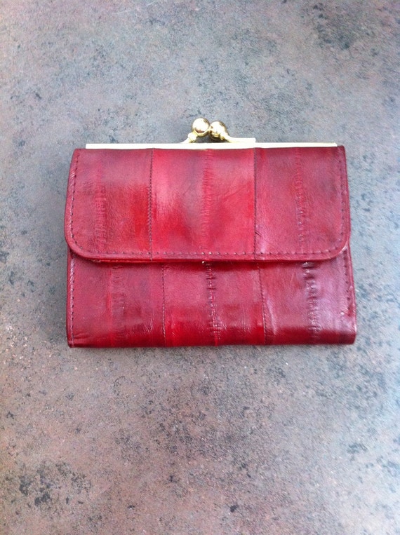 Vintage Womens Wallet Red Eel Skin Half Wallet Soft