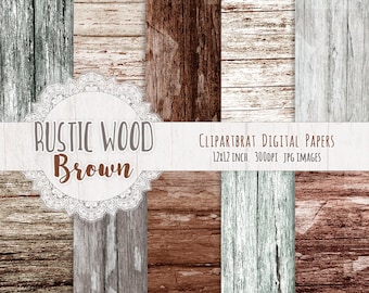 BROWN WOOD Digital Paper Pack Commercial Use Digital Background Ash Brown Gray Barn Wood Paper Distressed Painted Wood Grain Paper Pack