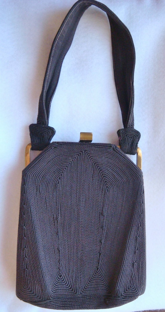 1940's Chocolate Brown Corde' Handbag Purse With