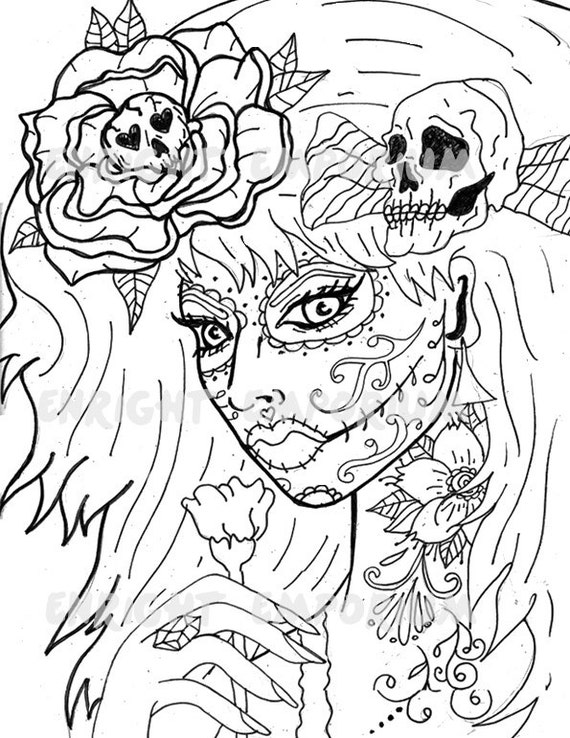 Items similar to Day Of The Dead Girl Coloring Page  